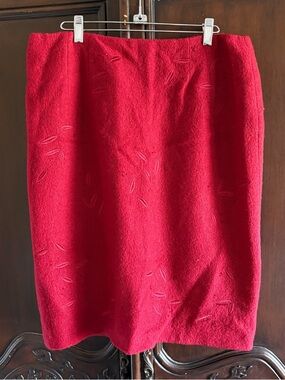 Sandra King Red Embroidered Wool Pencil Skirt size 14